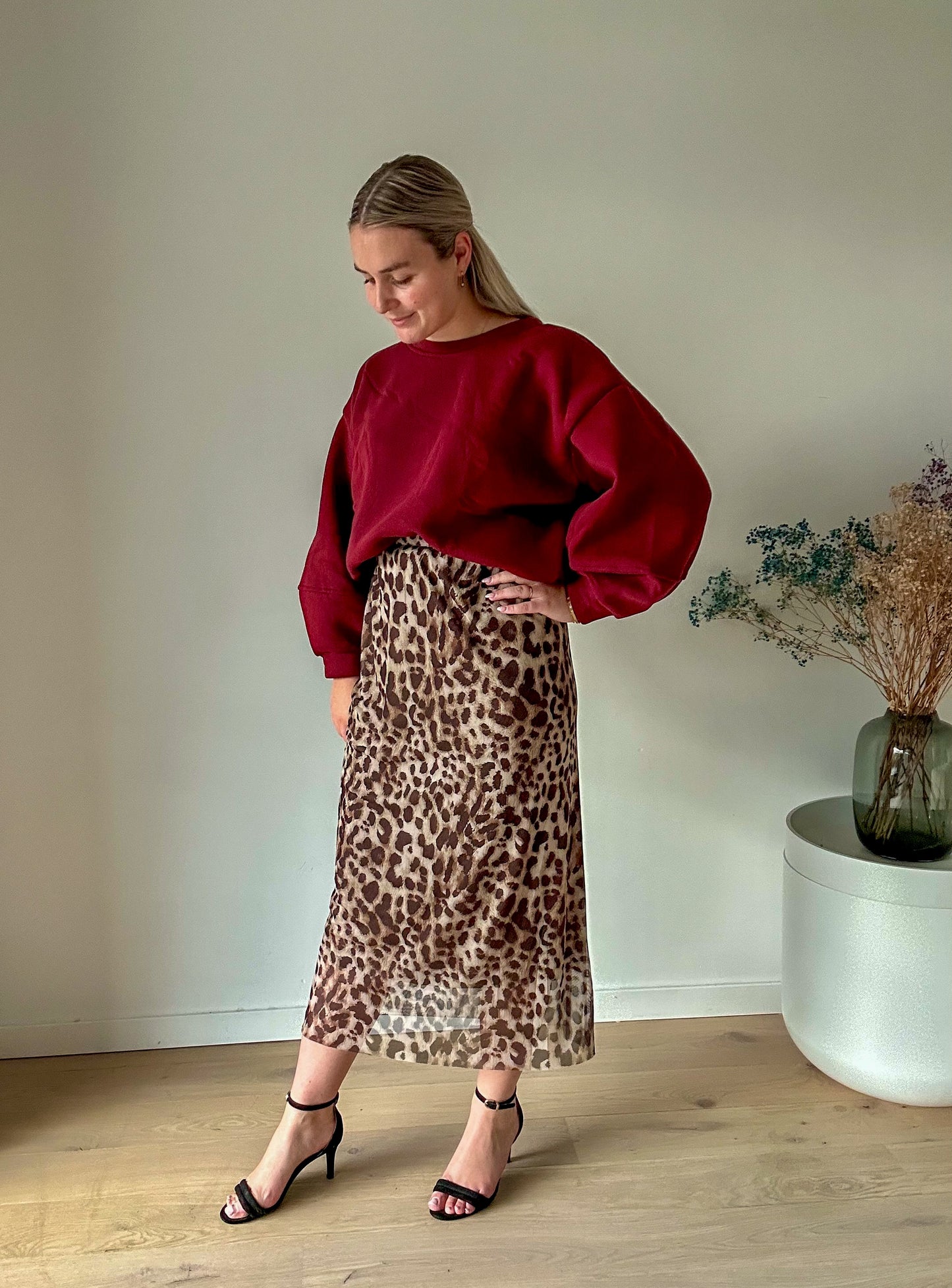 Long straight leopard skirt