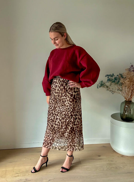 Long straight leopard skirt