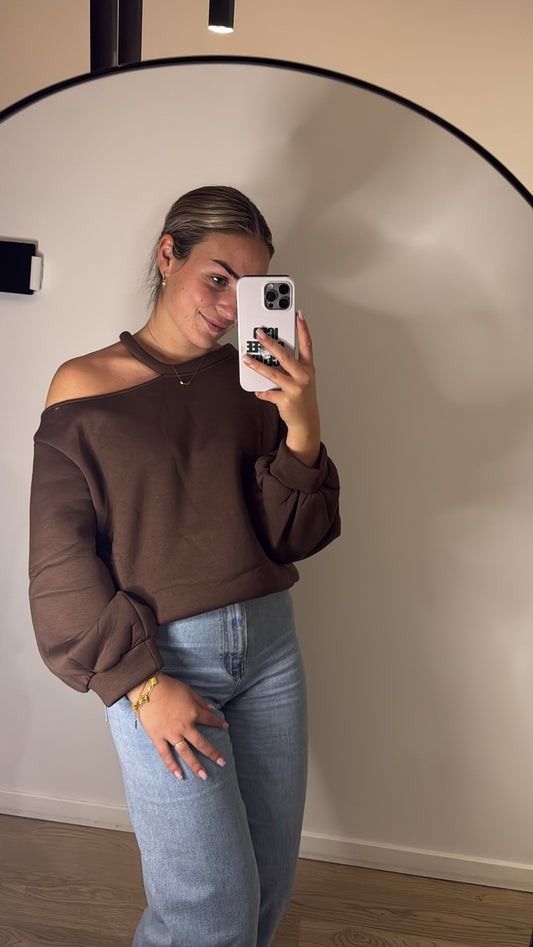 One shoulder brown sweater