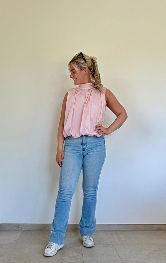 Open back blouse baby pink