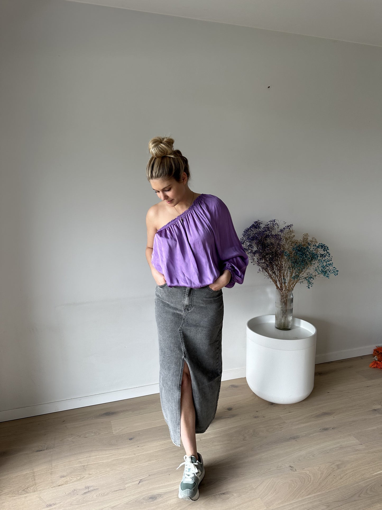 Purple off shoulder blouse